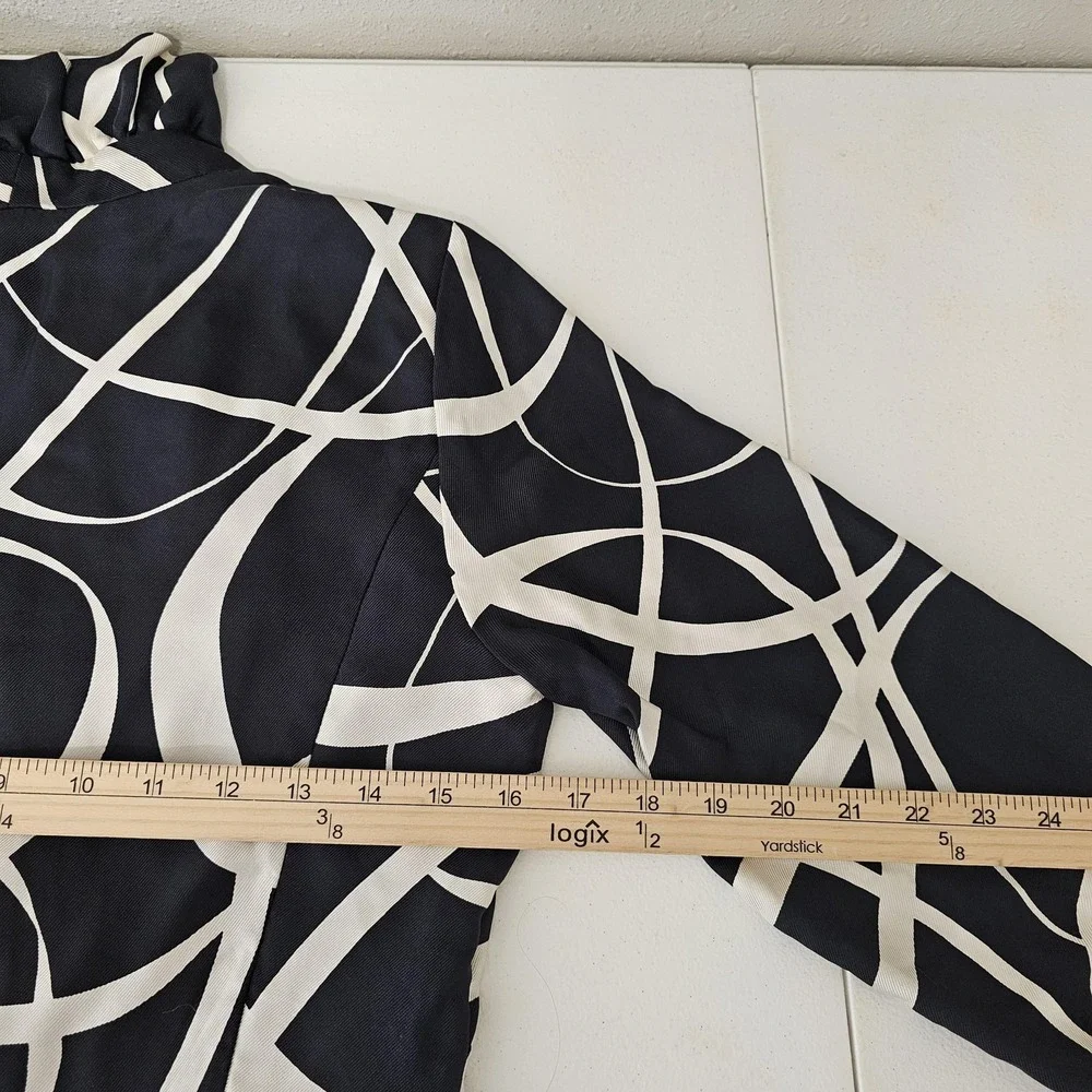 J Crew Dress Womens Size 10 Black White Silk‎ Ruffle Collar Abstract Print HO07